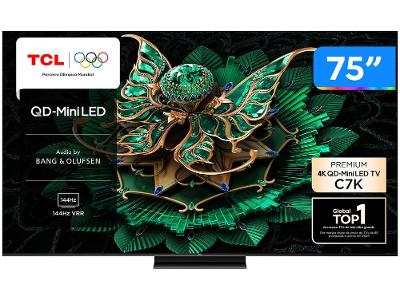 Smart TV 75" TCL 4K UHD MiniLED 75C7K 144Hz Google TV AiPQ Pro Google Assistente 4 HDMI