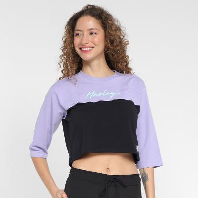 Blusa Cropped Hurley Line Bicolor Manga 3/4 Feminina