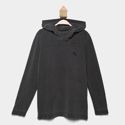 Camiseta Infantil Calvin Klein Monograma Manga Longa Capuz Menino
