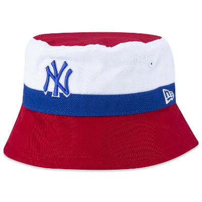 Chapeu New Era Bucket Infantil MLB New York Yankees Tricolor Vermelho Branco Azul