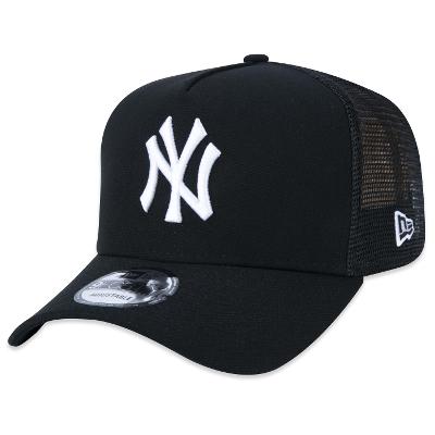 Bone New Era 9FORTY A-Frame Trucker Snapback MLB New York Yankees Aba Curva Preto