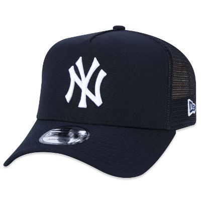 Bone New Era 9FORTY A-Frame Trucker Snapback MLB New York Yankees Aba Curva Azul Marinho