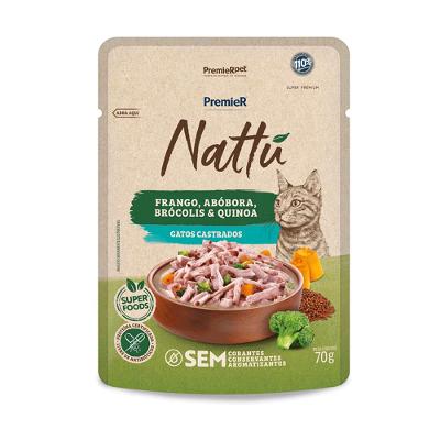 Ração Úmida Premier Nattu Gatos Castrados Frango e Abóbora