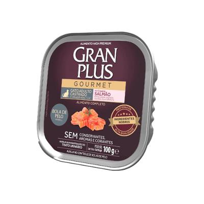Ração Úmida GranPlus Gatos Adultos Castrados Patê Gourmet Anti Bolas de Pelo Salmão