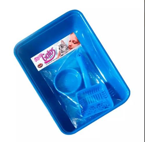 Kit Comedouro, Pá e Caixa de areia Furacão Pet Azul