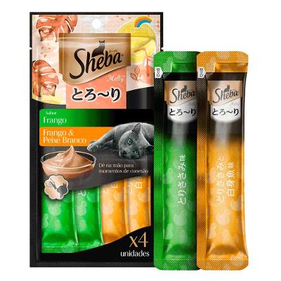 Petisco Cremoso Sheba para Gatos Frango e Frango com Peixe Branco