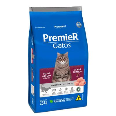 Ração Premier Ambientes Internos Gatos Adultos Pelos Longos Frango