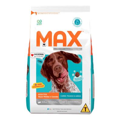 Ração Max Cães Adultos Raças Md e Gr Carne, Frango e Arroz