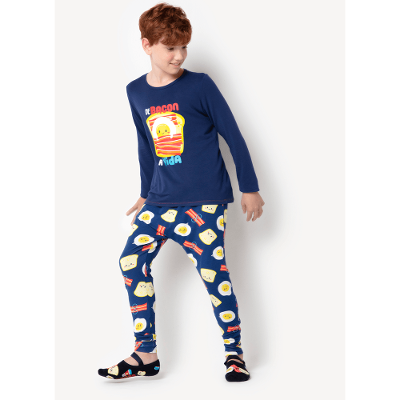 Pijama Manga Longa Viscolycra Menino Família de Bacon a Vida