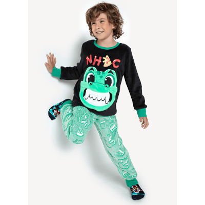 Pijama Manga Longa Menino Soft Dino Food - Brilha no Escuro