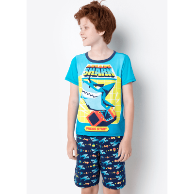 Pijama Manga Curta Menino Viscolycra Tubarão Gamer