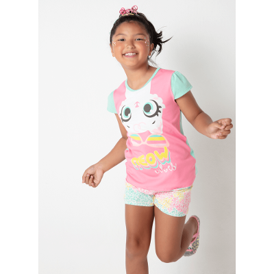 Pijama Manga Curta Menina Viscolycra Gata Meow