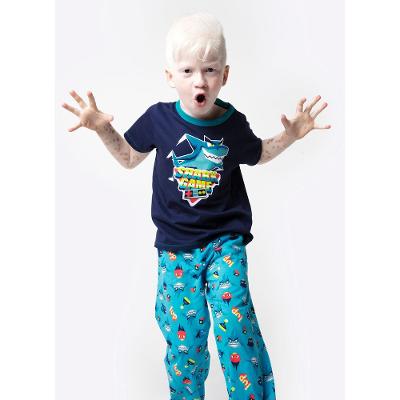 Pijama Longo Manga Curta Menino Algodão Tubarão Gamer