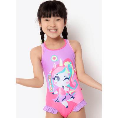 Maiô Menina com Proteção Solar Unicórnio Kawaii