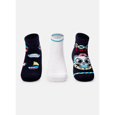Kit com 3 Meias Soquetes Bebê RN Menino Panda