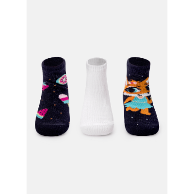 Kit com 3 Meias Soquete Bebê RN Menina Raposa