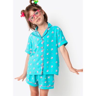Pijama Manga Curta Viscose Menina Unicórnio Kawaii