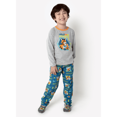 Pijama Manga Longa Algodão Menino Tigre Robô