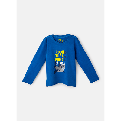 Camiseta Manga Longa Algodão Menino Tubarão Robô