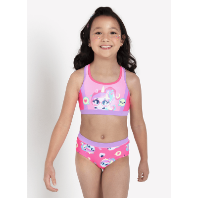 Biquini Menina com Proteção Solar Unicórnio Kawaii