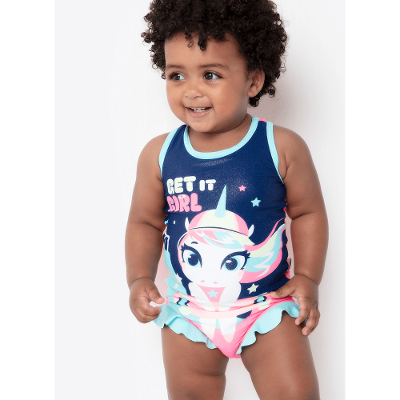 Maiô Bebê Menina Unicórnio Skate