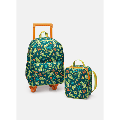 Kit Escolar Mochila com Rodinha e Lancheira Térmica Jacaré Jungle