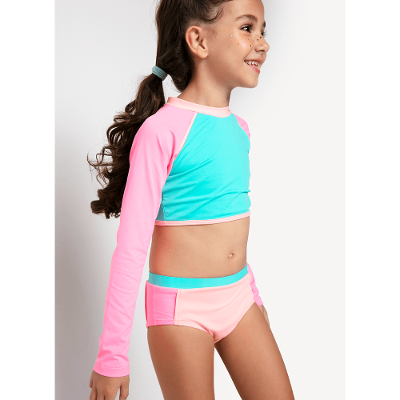 Conjunto Camiseta e Calcinha com Proteção Solar Menina Color Block