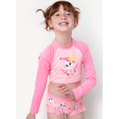Conjunto Camiseta e Calcinha com Proteção Solar Menina Lhama Secret