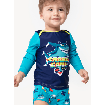Sunga Boxer Bebê Menino Tubarão Gamer