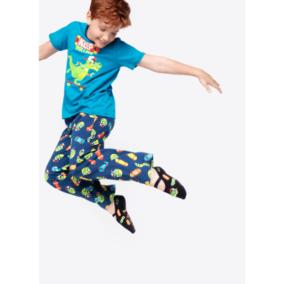 Pijama Longo Manga Curta Menino Algodão Dinossauro Skate