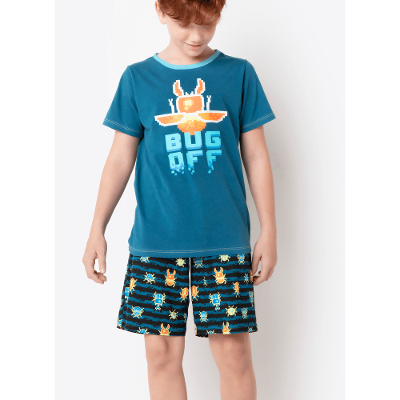 Pijama Manga Curta Menino Viscolycra Pixel Bugs
