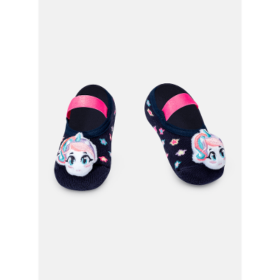 Meia Sapatilha com Aplique Bebê Menina Antiderrapante Unicórnio Kawaii