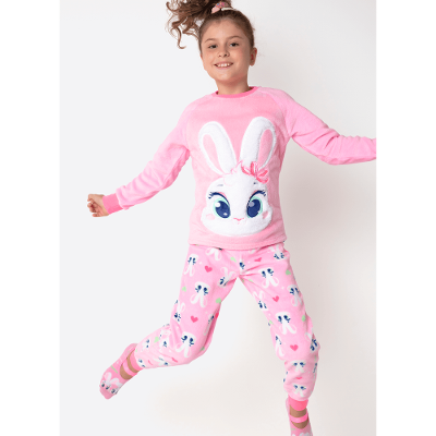 Pijama Manga Longa Soft Menina Teen Coelha Romântica