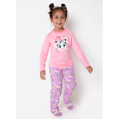 Pijama Manga Longa Algodão Menina Vaca Patches