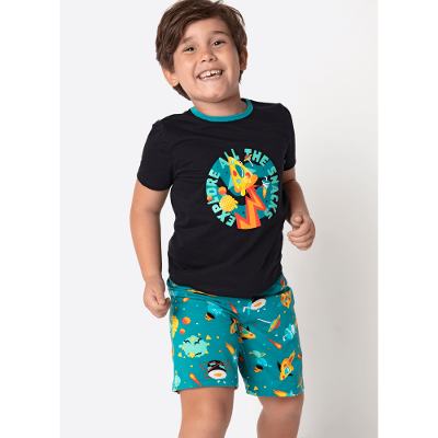 Pijama Manga Curta Algodão Menino Space Food