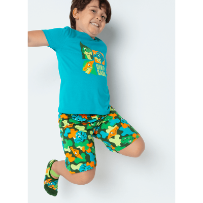 Pijama Manga Curta Algodão Menino Dino Trio