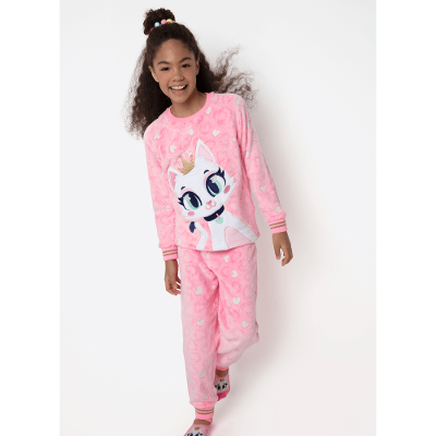 Pijama Manga Longa Soft Menina Teen Gata Romântica