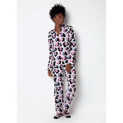 Pijama Manga Longa Viscose Feminino Vaca Patches