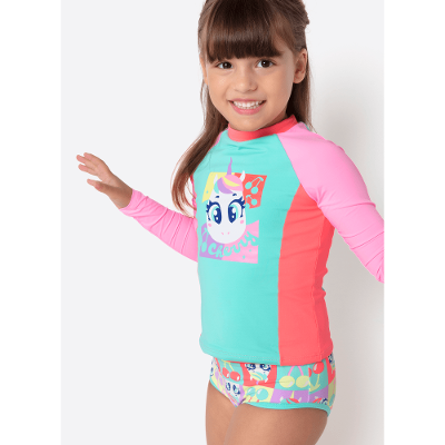 Camiseta Menina Com Proteção Solar Unicórnio Cherry