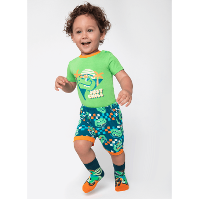 Pijama Manga Curta Viscolycra Bebê Menino Dino Miami
