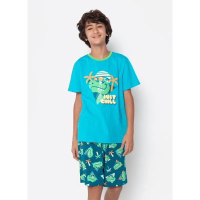 Pijama Manga Curta Algodão Menino Teen Dino Miami