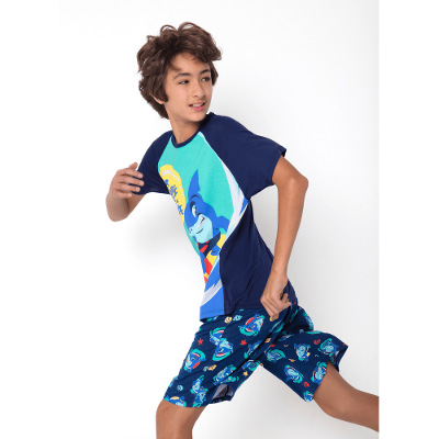 Pijama Manga Curta Viscolycra Menino Teen Tubarão Aloha