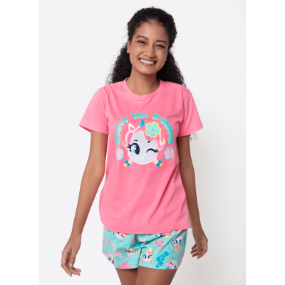 Pijama Manga Curta Feminino Unicórnio Aloha