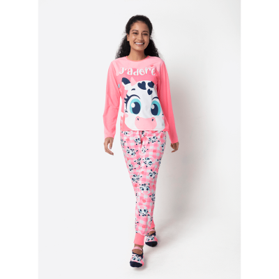 Pijama Manga Longa Viscolycra Feminino Vaca Romântica