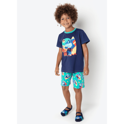 Pijama Manga Curta Algodão Menino Tubarão Aloha