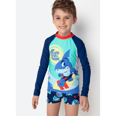 Conjunto Camiseta e Sunga Boxer Menino Tubarão Aloha