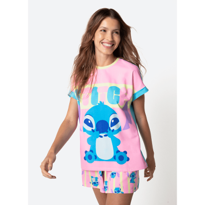 Pijama Manga Curta Viscolycra Feminino Stitch