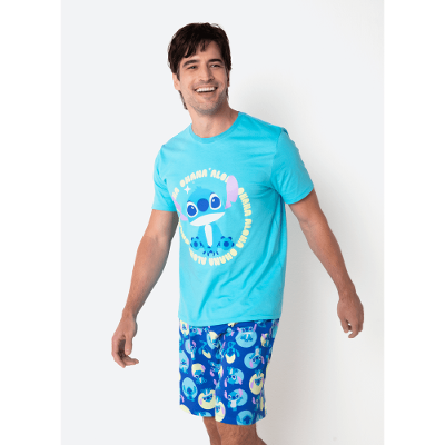 Pijama Manga Curta Algodão Masculino Stitch
