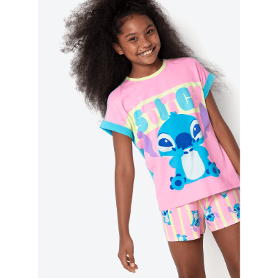 Pijama Manga Curta Viscolycra Menina Teen Estampado Stitch