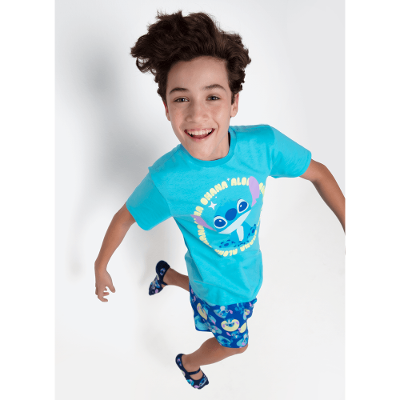 Pijama Manga Curta Algodão Menino Teen Stitch